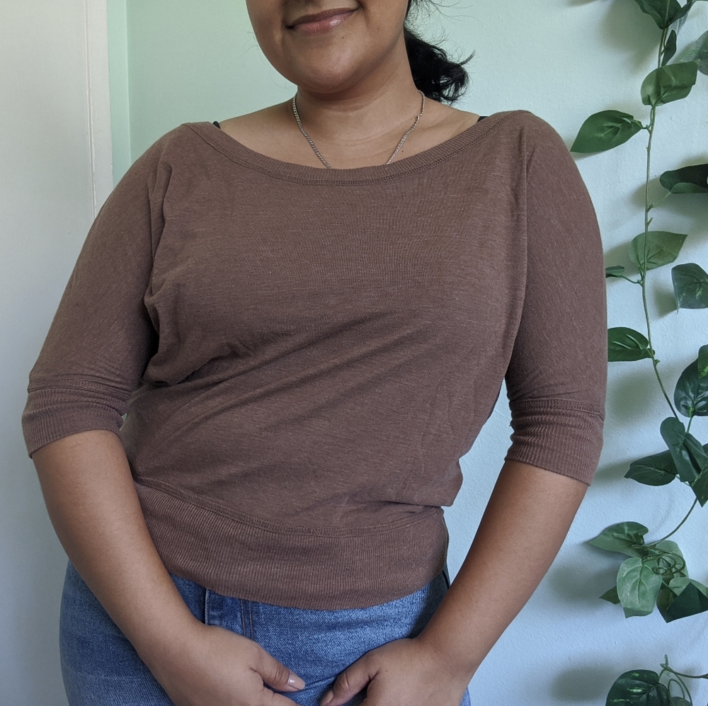 Brown Scoop Neck Crop Top